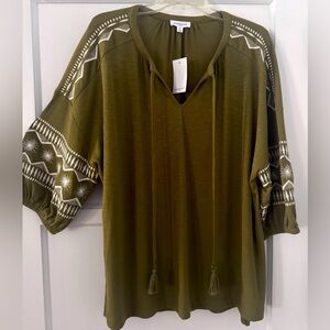 Westbound - Anthropology Size 1X Olive Green with Embroidered detailing
